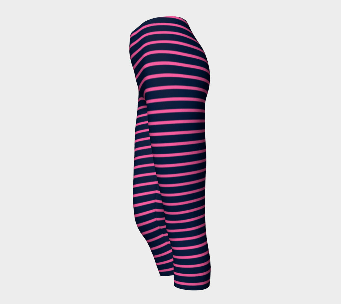 Striped Adult Capris - Pink on Navy - SummerTies