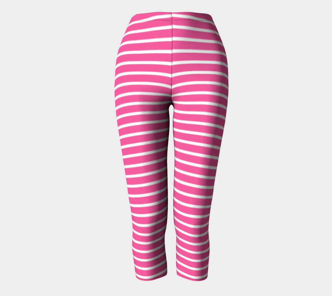 Striped Adult Capris - White on Pink - SummerTies