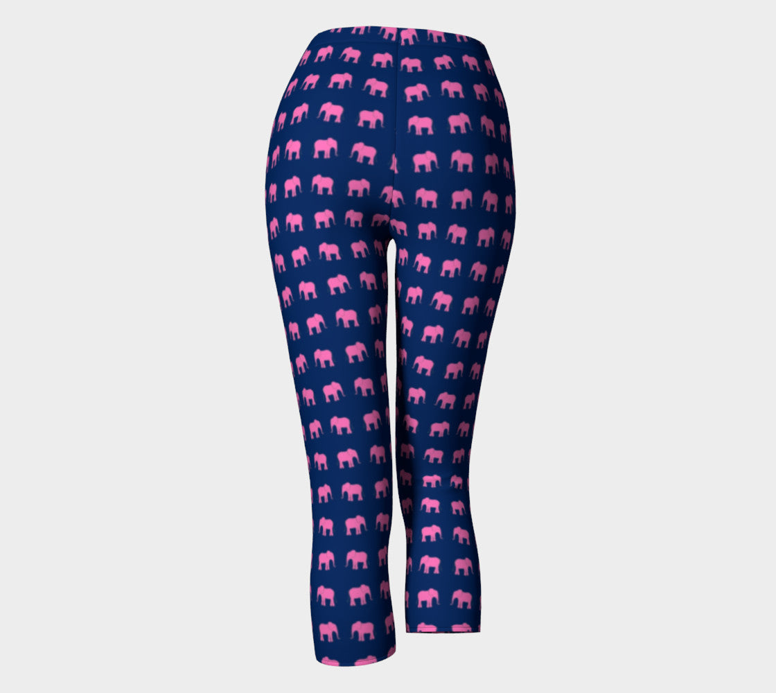 Elephant Adult Capris - Pink on Navy - SummerTies