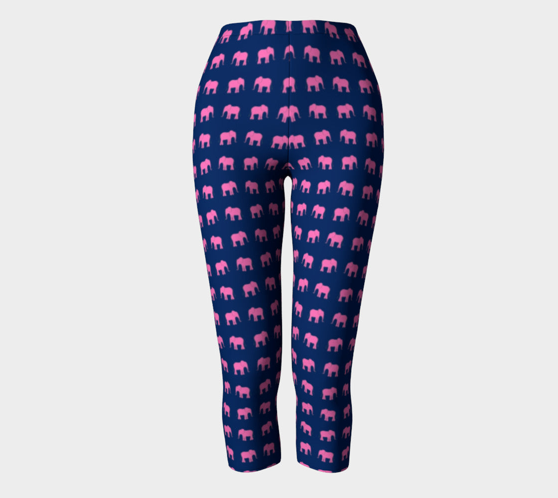 Elephant Adult Capris - Pink on Navy - SummerTies