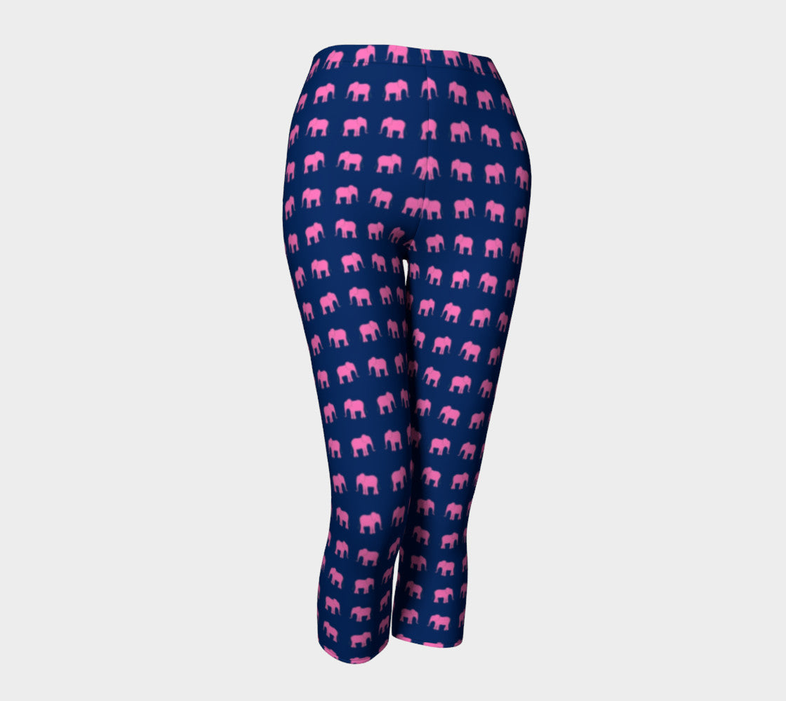 Elephant Adult Capris - Pink on Navy - SummerTies