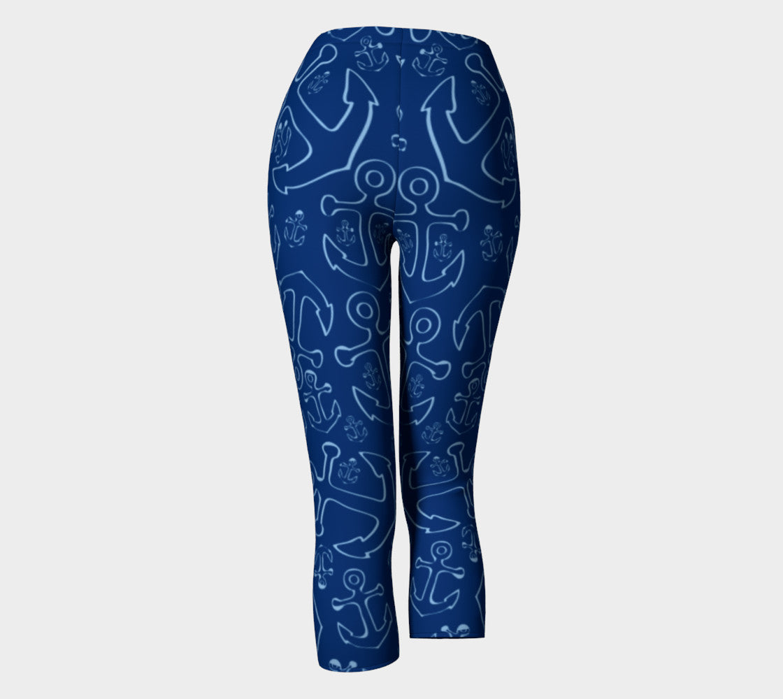 Anchor Dream Adult Capris - Blue on Navy - SummerTies