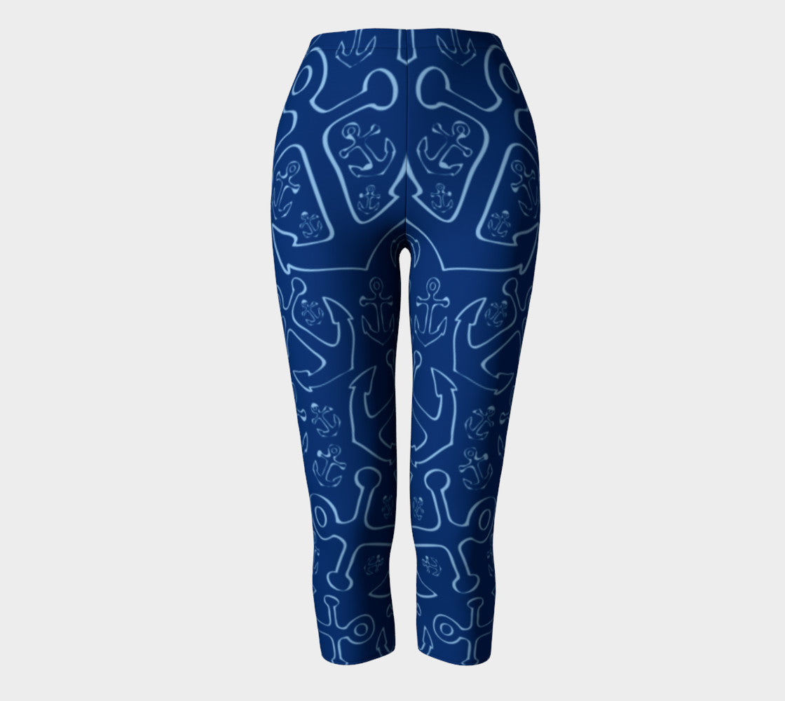 Anchor Dream Adult Capris - Blue on Navy - SummerTies