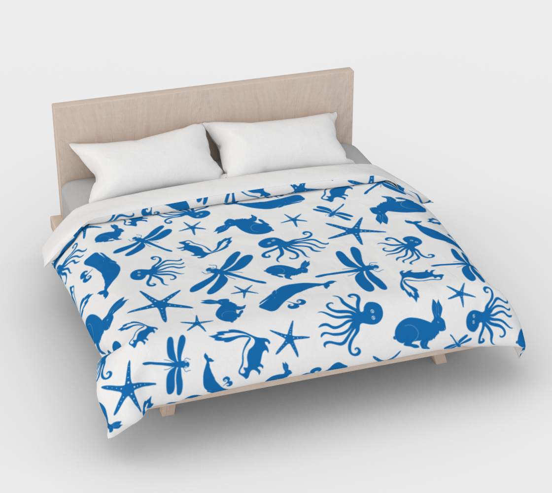 Multi Creature - Duvet Cover - Blue on White