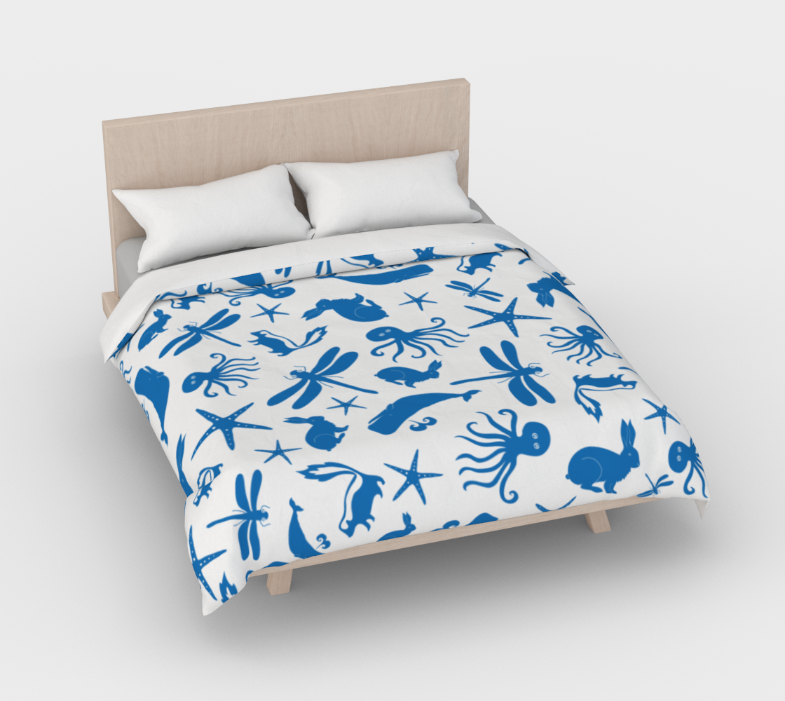 Multi Creature - Duvet Cover - Blue on White