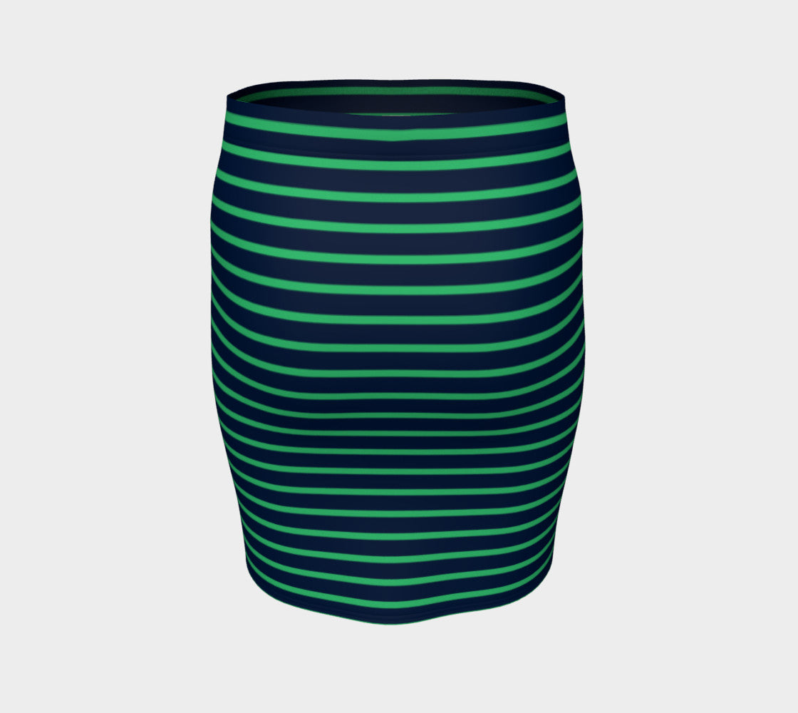 Striped Fitted Skirt - Green on Navy - SummerTies
