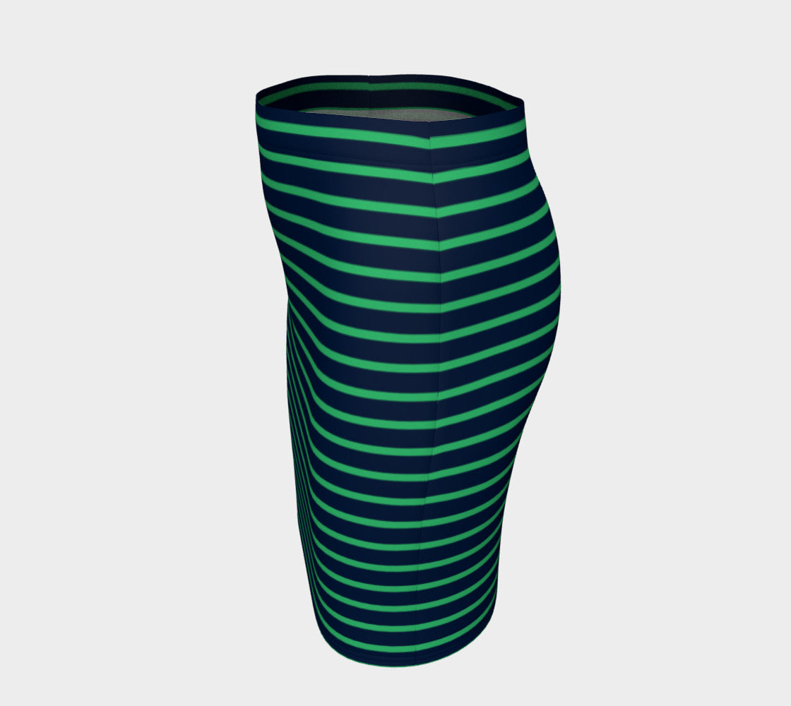 Striped Fitted Skirt - Green on Navy - SummerTies