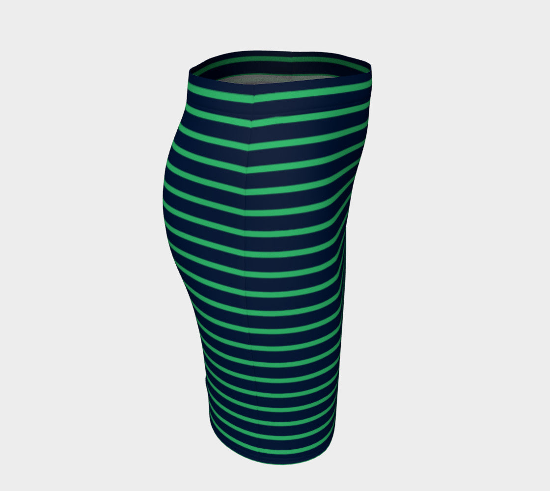 Striped Fitted Skirt - Green on Navy - SummerTies
