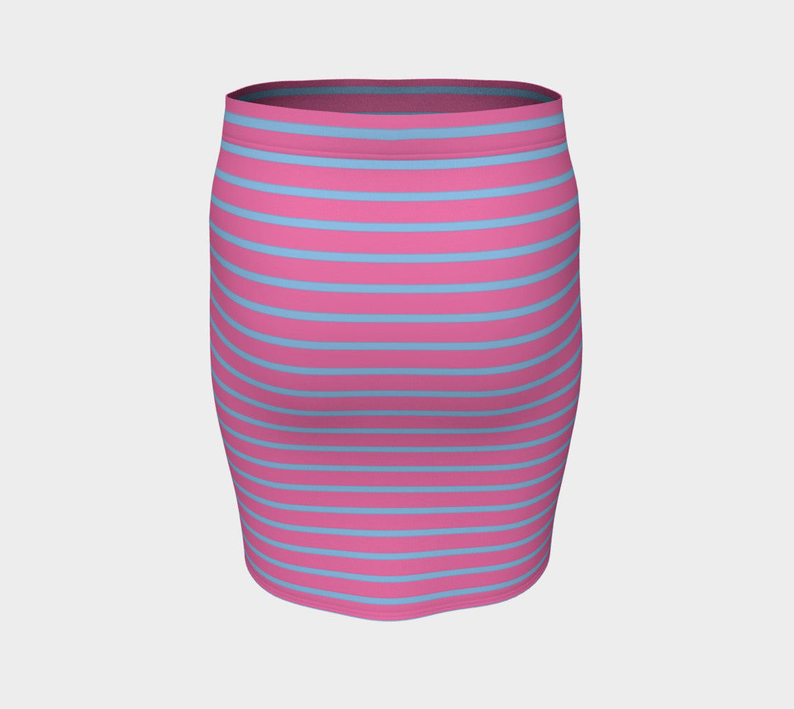 Striped Fitted Skirt - Light Blue on Pink - SummerTies