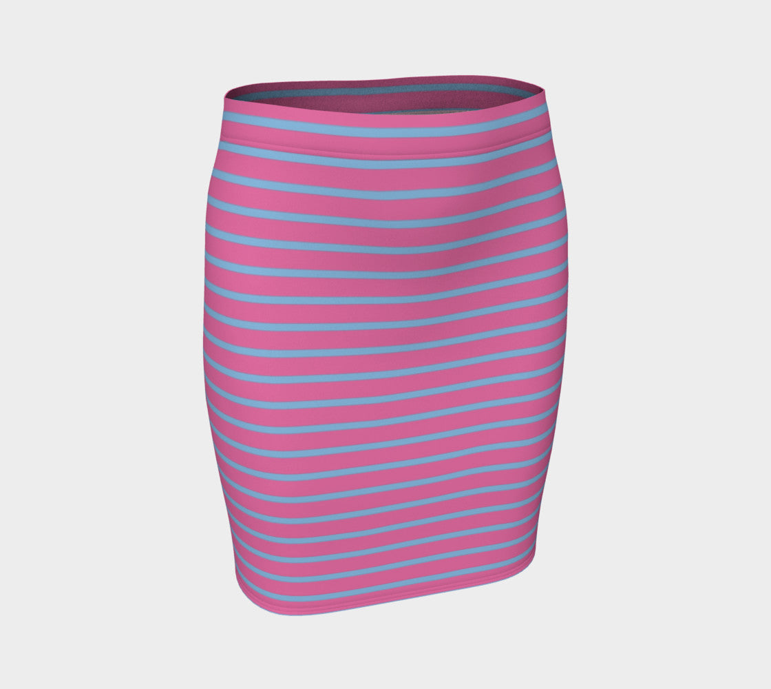 Striped Fitted Skirt - Light Blue on Pink - SummerTies