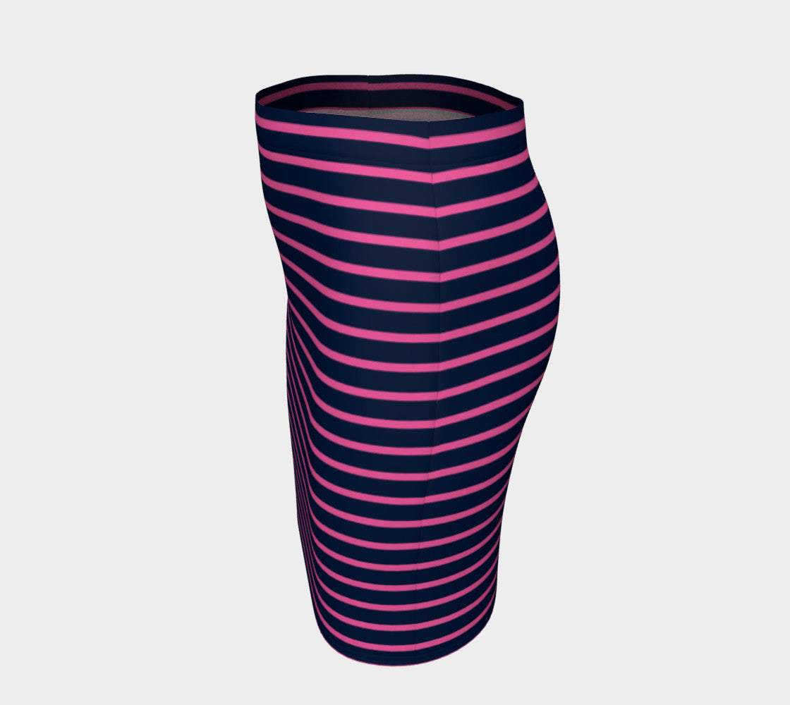 Striped Fitted Skirt - Pink on Navy - SummerTies