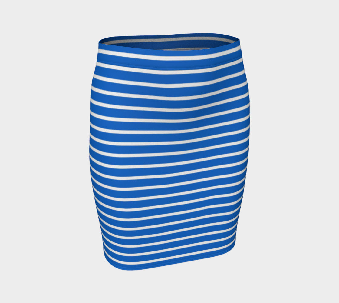 Striped Fitted Skirt - White on Blue - SummerTies