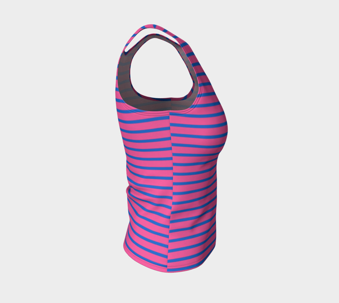 Striped Fitted Tank Top - Blue on Pink - SummerTies