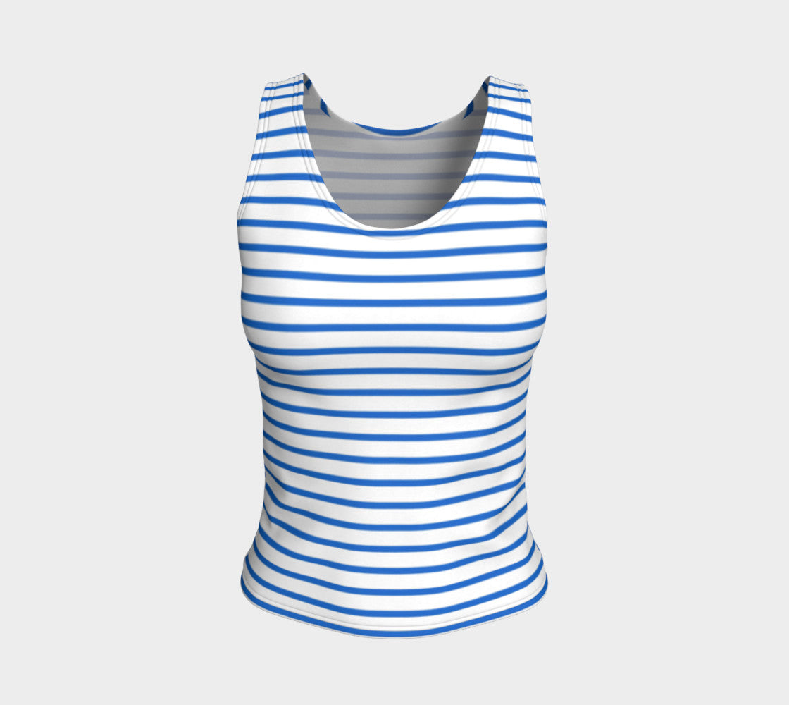 Striped Fitted Tank Top - Blue on White – SummerTies