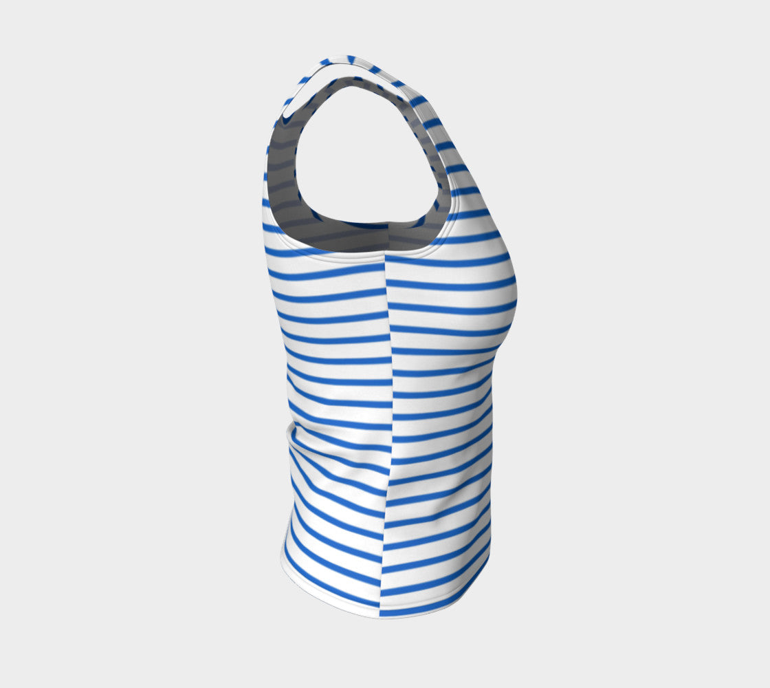 Striped Fitted Tank Top - Blue on White - SummerTies