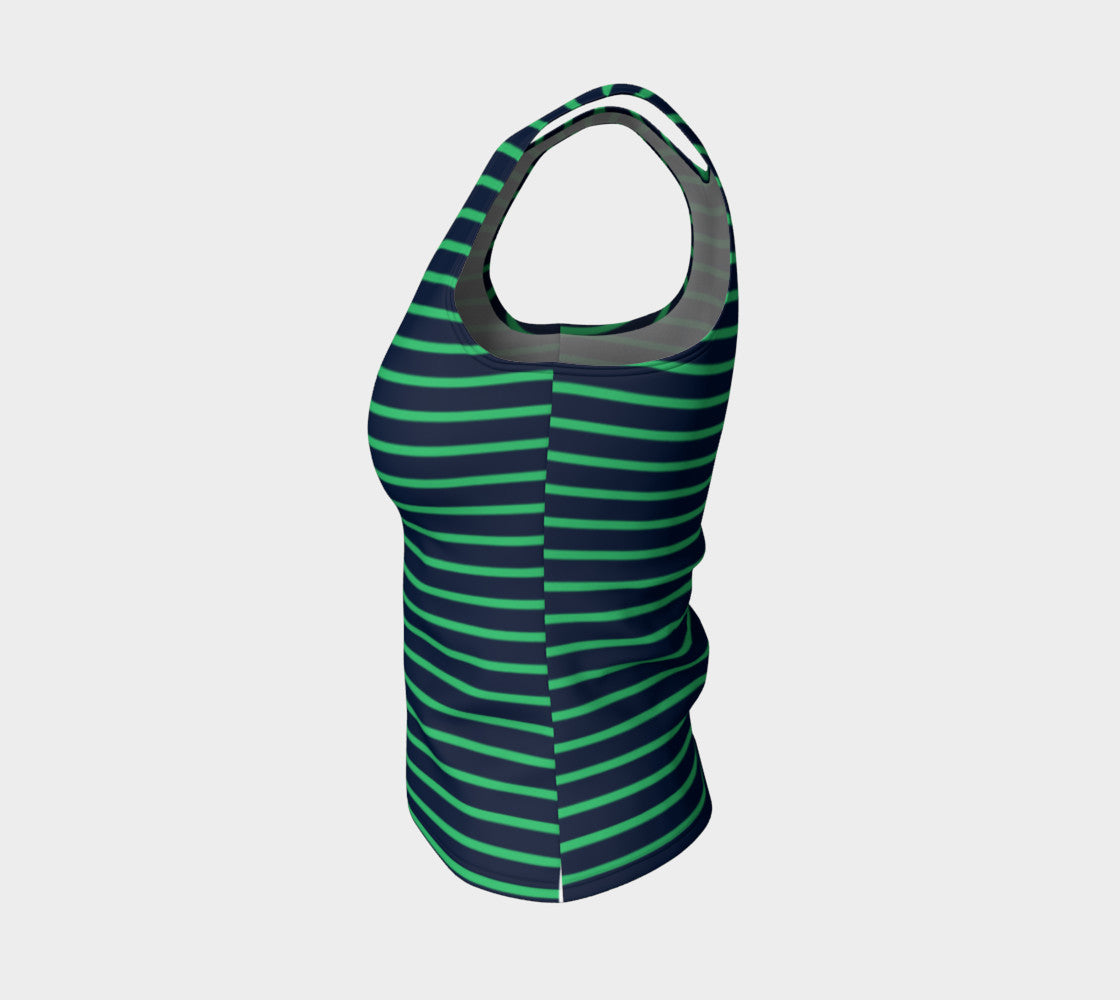 Striped Fitted Tank Top - Green on Navy - SummerTies