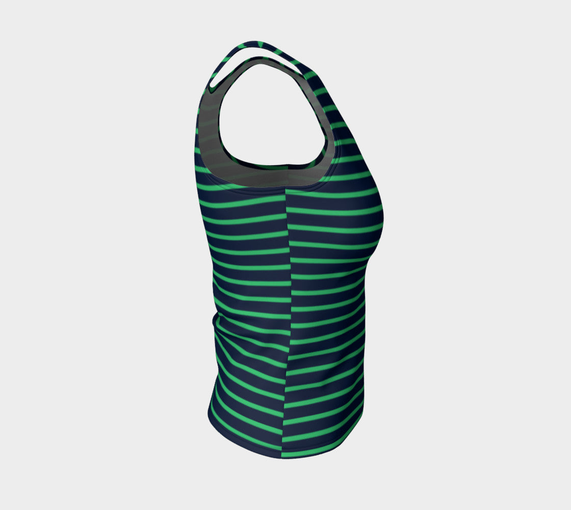 Striped Fitted Tank Top - Green on Navy - SummerTies