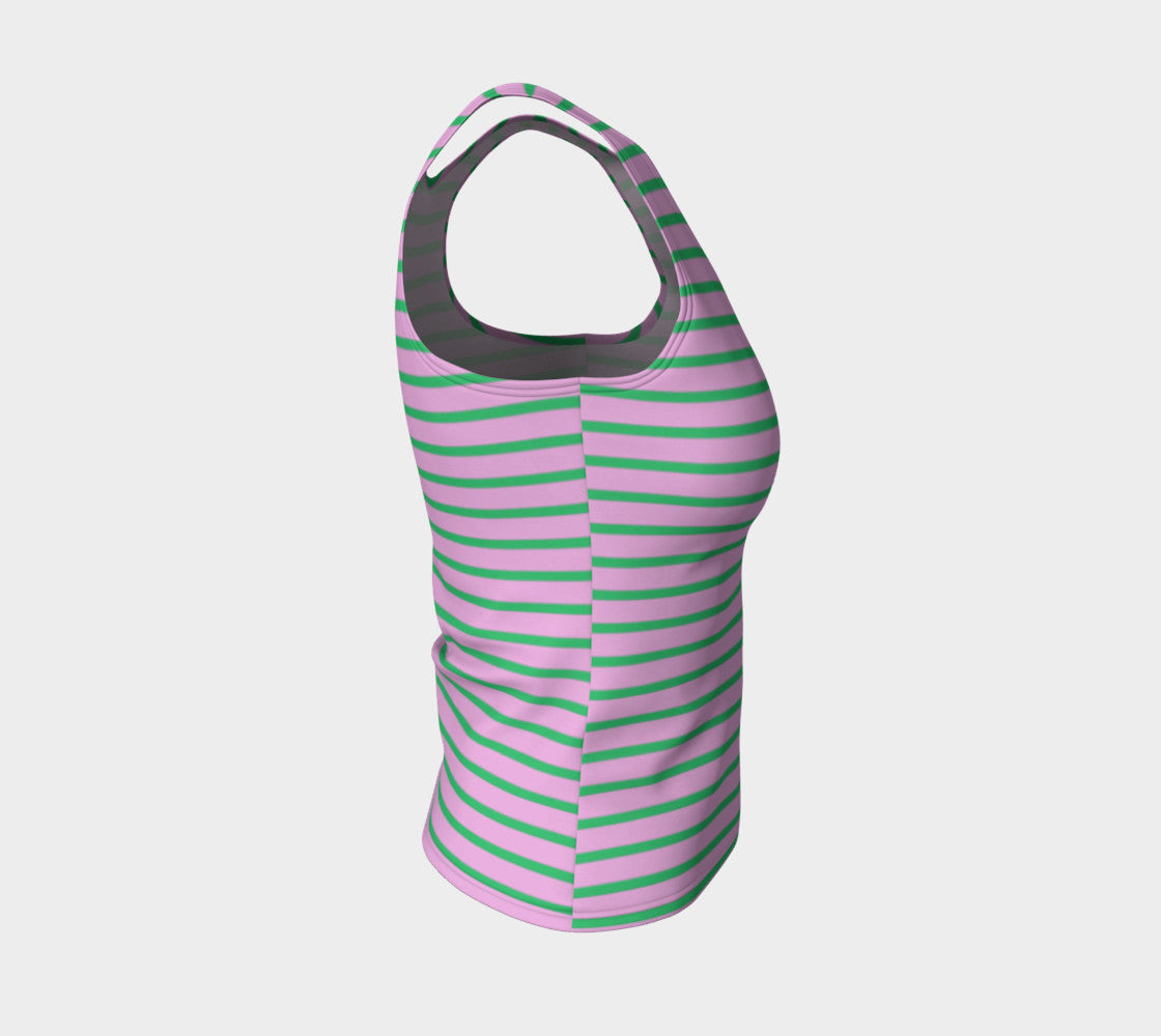 Striped Fitted Tank Top - Green on Light Pink - SummerTies