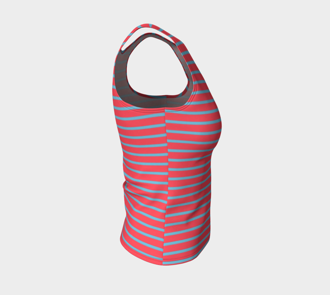 Striped Fitted Tank Top - Light Blue on Darker Coral - SummerTies