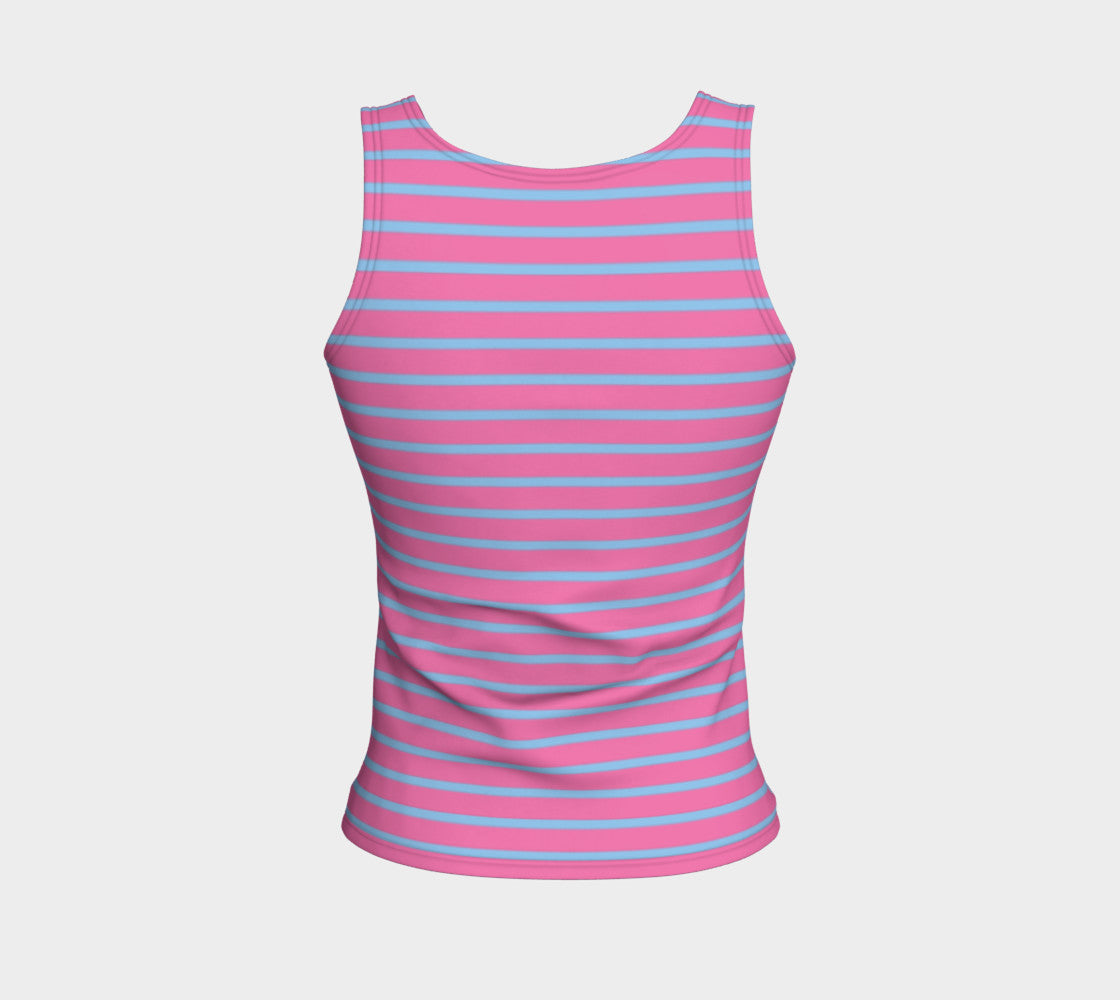 Striped Fitted Tank Top - Light Blue on Pink - SummerTies