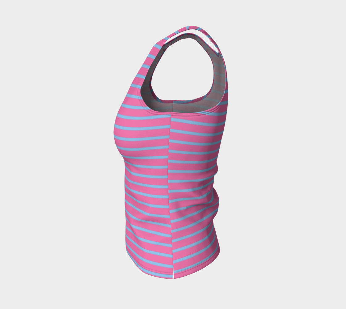 Striped Fitted Tank Top - Light Blue on Pink - SummerTies