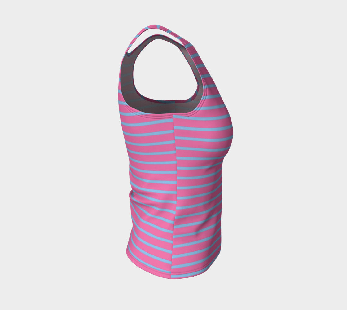 Striped Fitted Tank Top - Light Blue on Pink - SummerTies