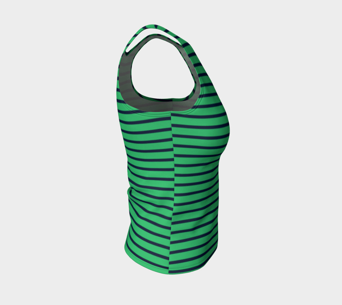 Striped Fitted Tank Top - Navy on Green - SummerTies