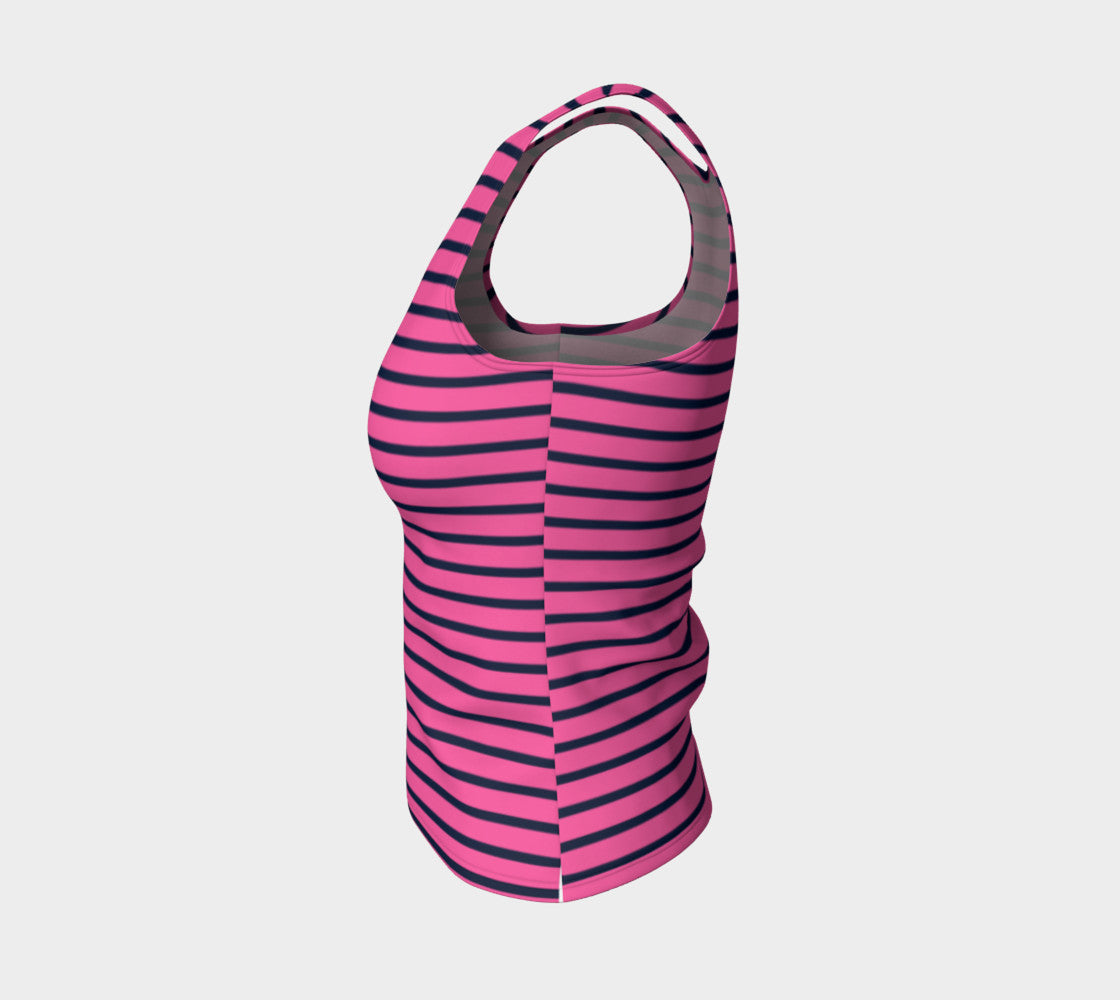 Striped Fitted Tank Top - Navy on Pink - SummerTies