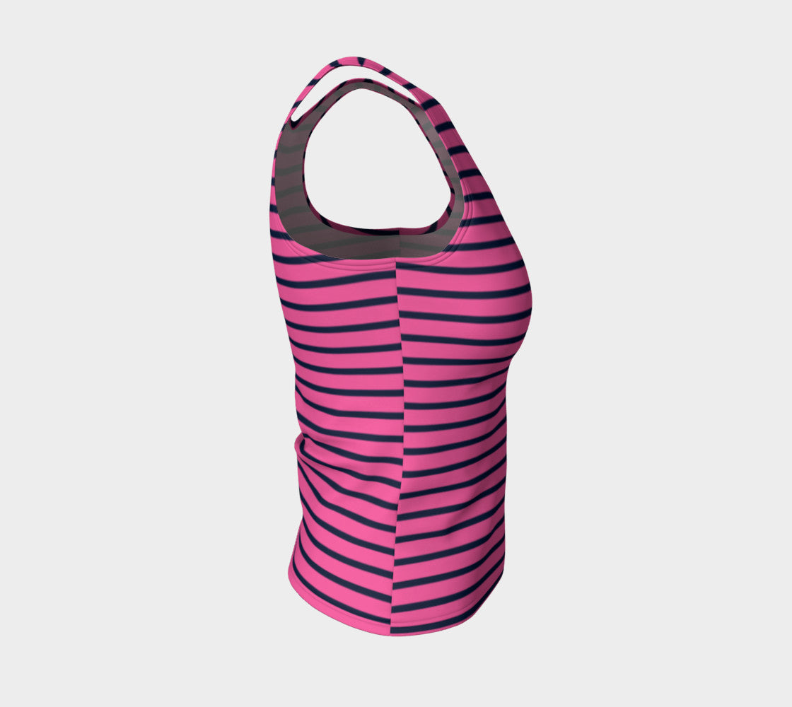 Striped Fitted Tank Top - Navy on Pink - SummerTies