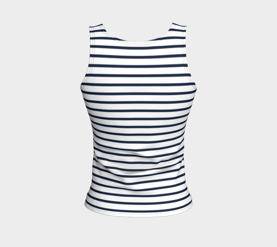 Striped Fitted Tank Top - Navy on White - SummerTies