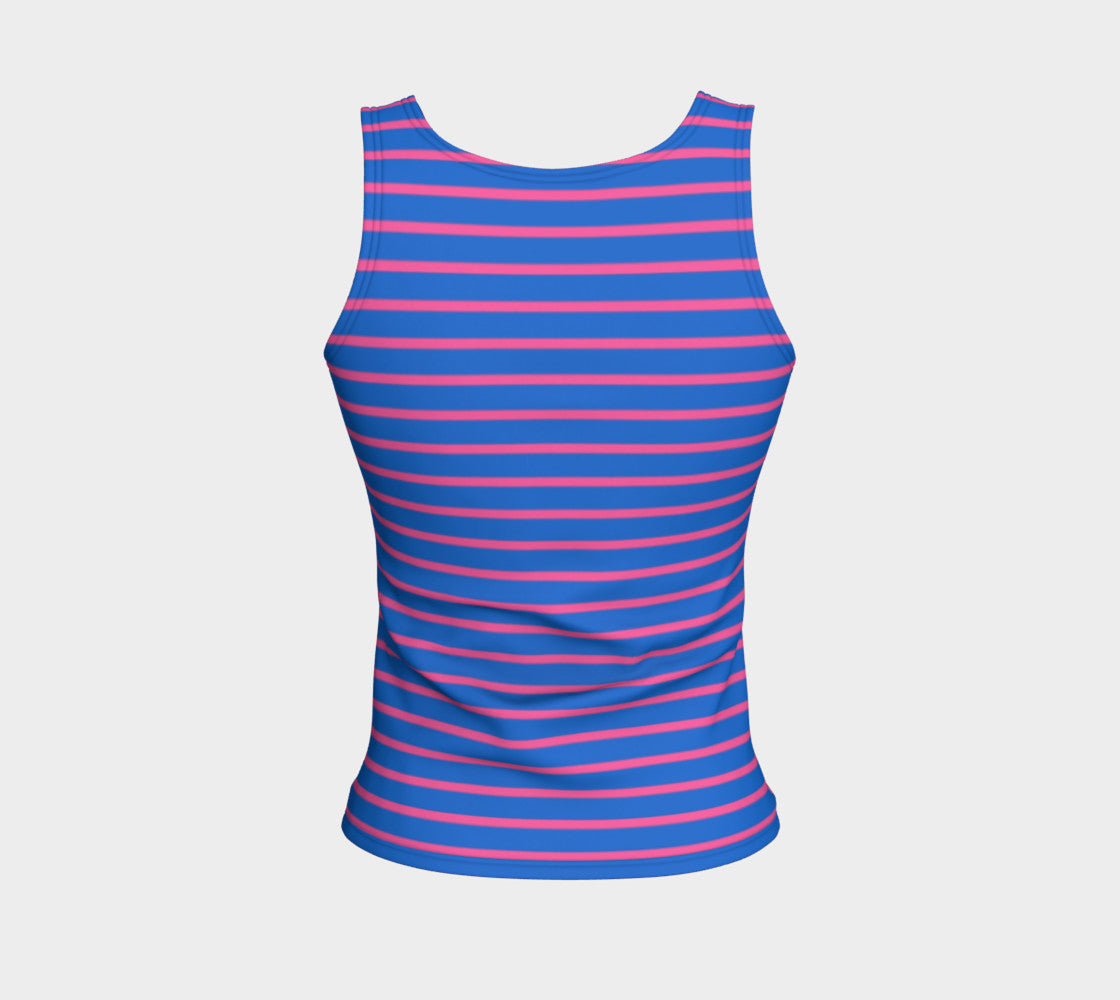 Striped Fitted Tank Top - Pink on Blue - SummerTies