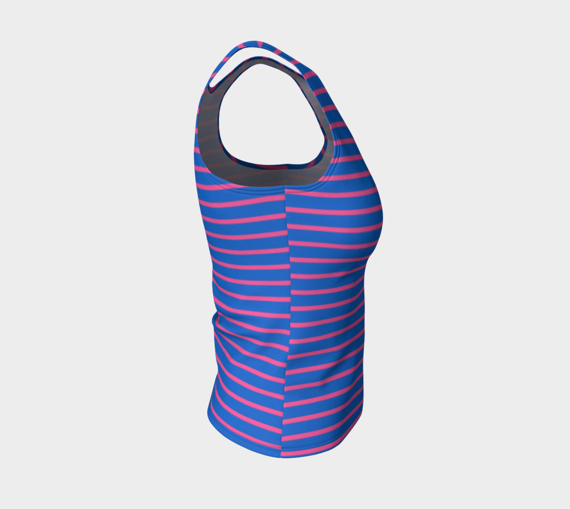 Striped Fitted Tank Top - Pink on Blue - SummerTies