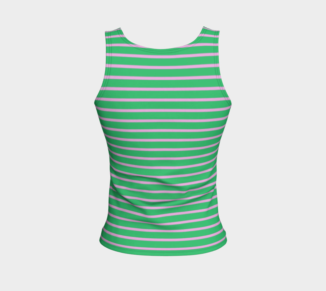 Striped Fitted Tank Top - Light Pink on Green - SummerTies