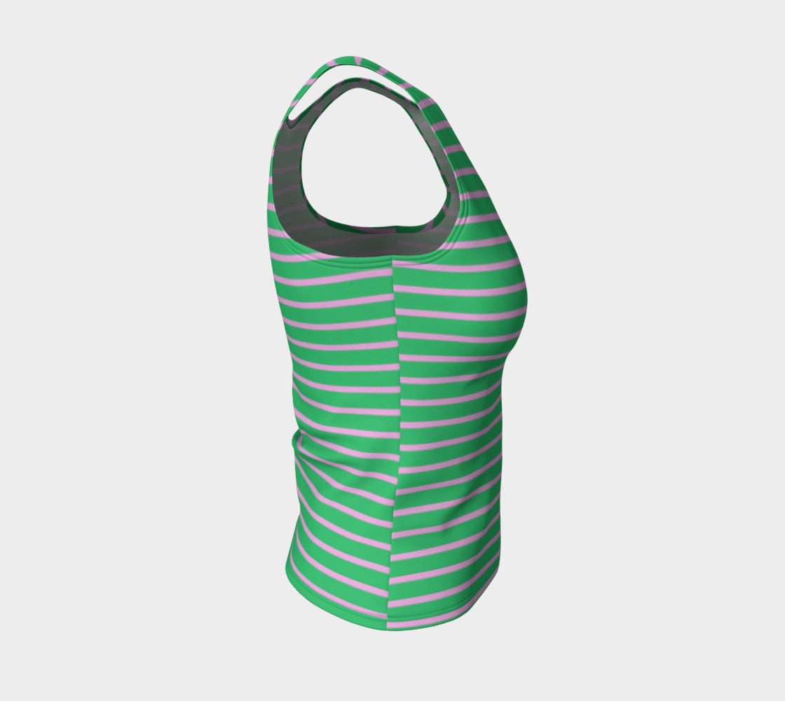 Striped Fitted Tank Top - Light Pink on Green - SummerTies