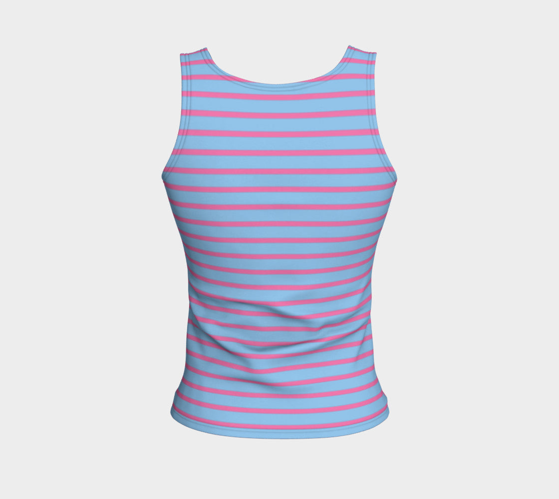 Striped Fitted Tank Top - Pink on Light Blue - SummerTies