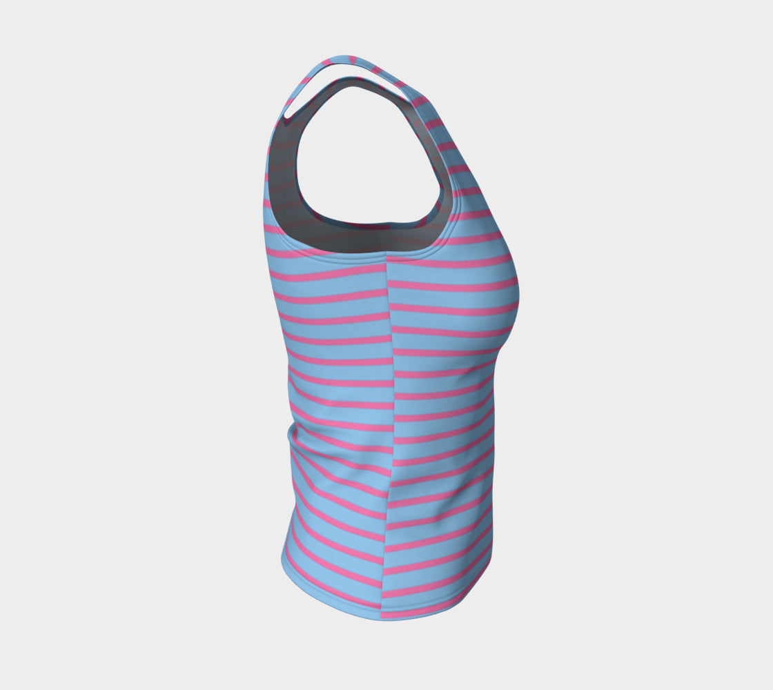 Striped Fitted Tank Top - Pink on Light Blue - SummerTies