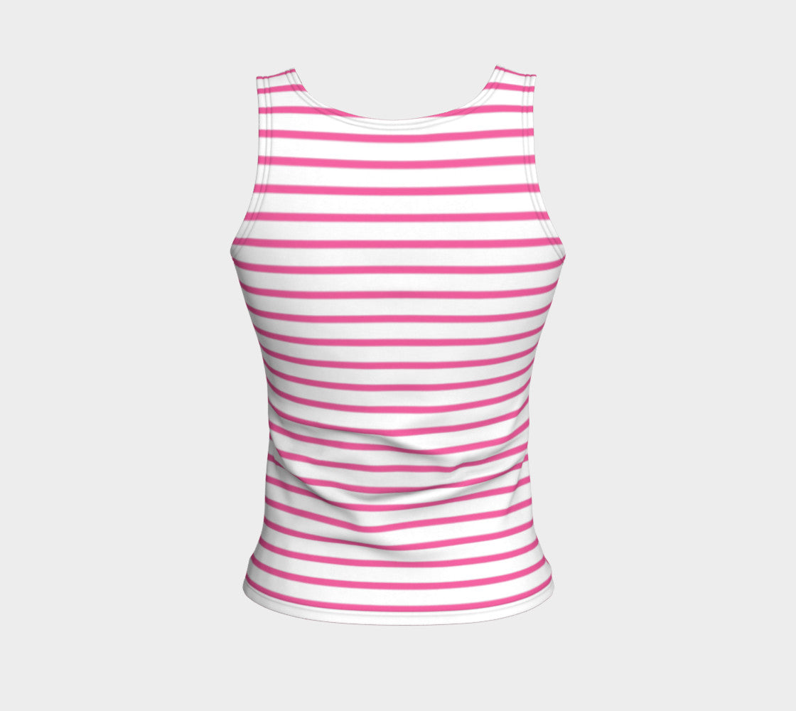 Striped Fitted Tank Top - Pink on White - SummerTies