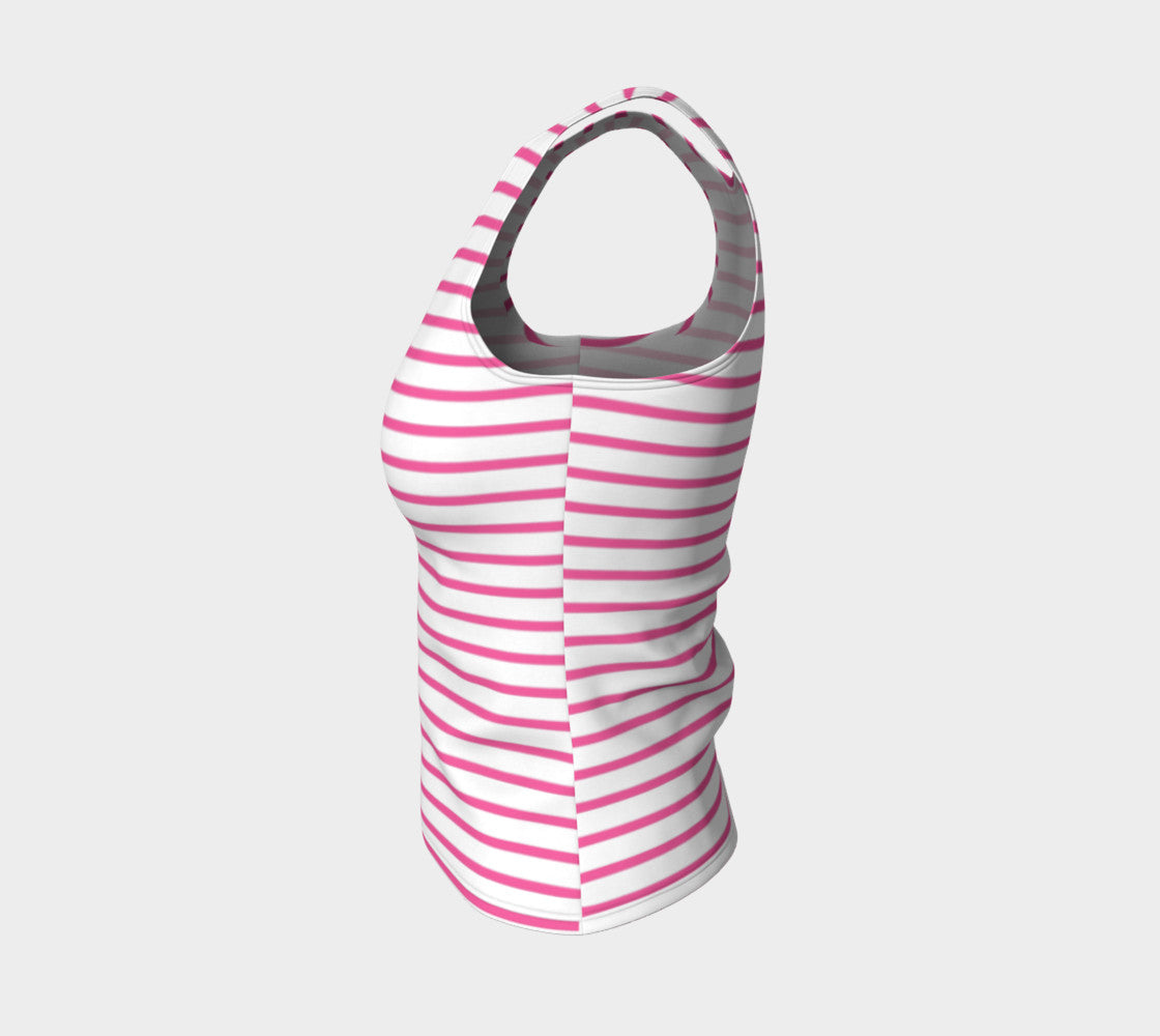 Striped Fitted Tank Top - Pink on White - SummerTies