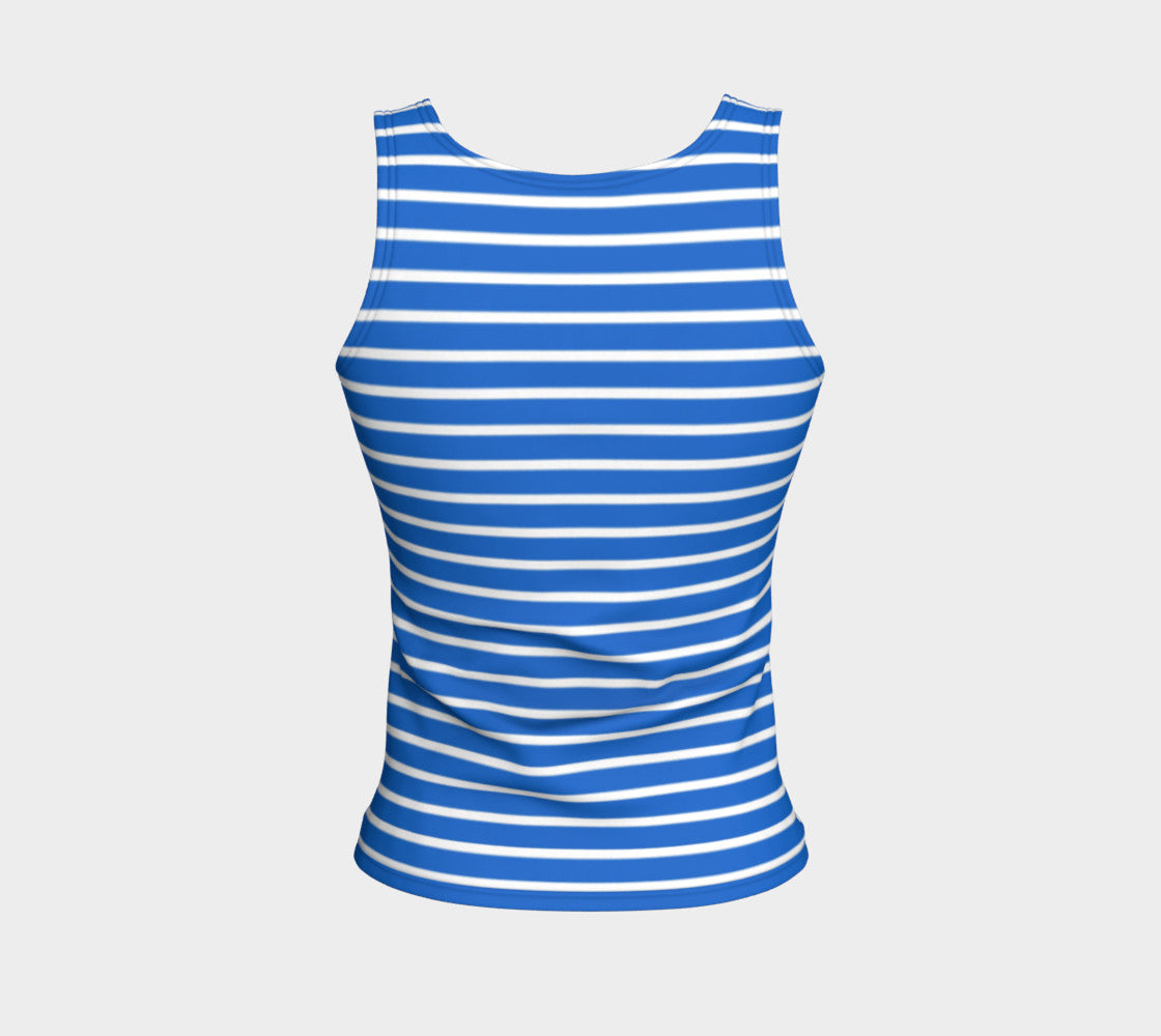 Striped Fitted Tank Top - White on Blue - SummerTies
