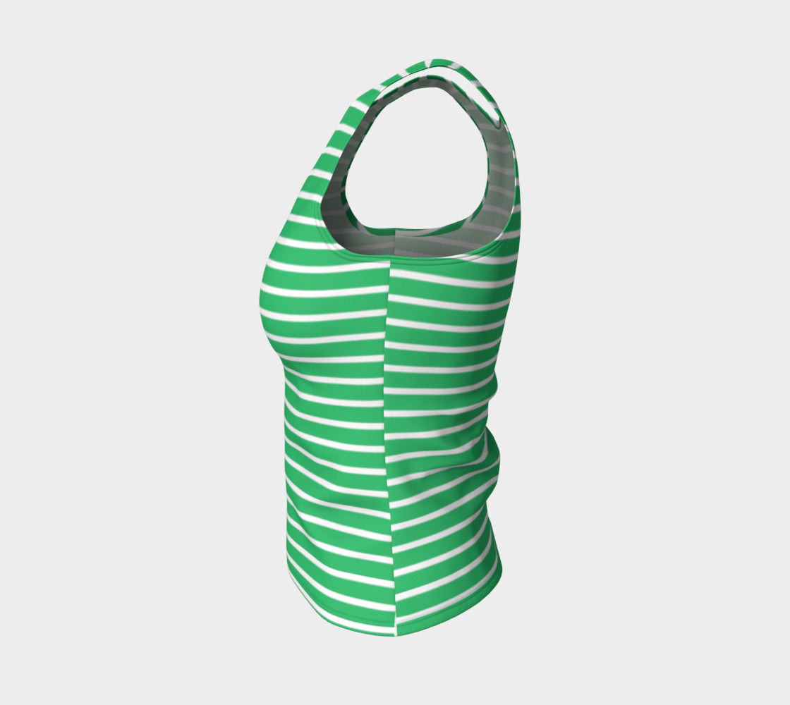Striped Fitted Tank Top - White on Green - SummerTies