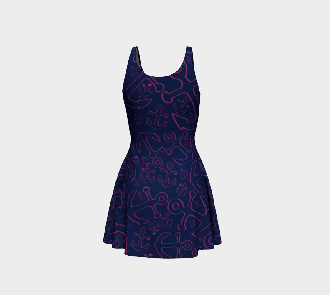 Anchor Dream Flare Dress - Pink on Navy - SummerTies