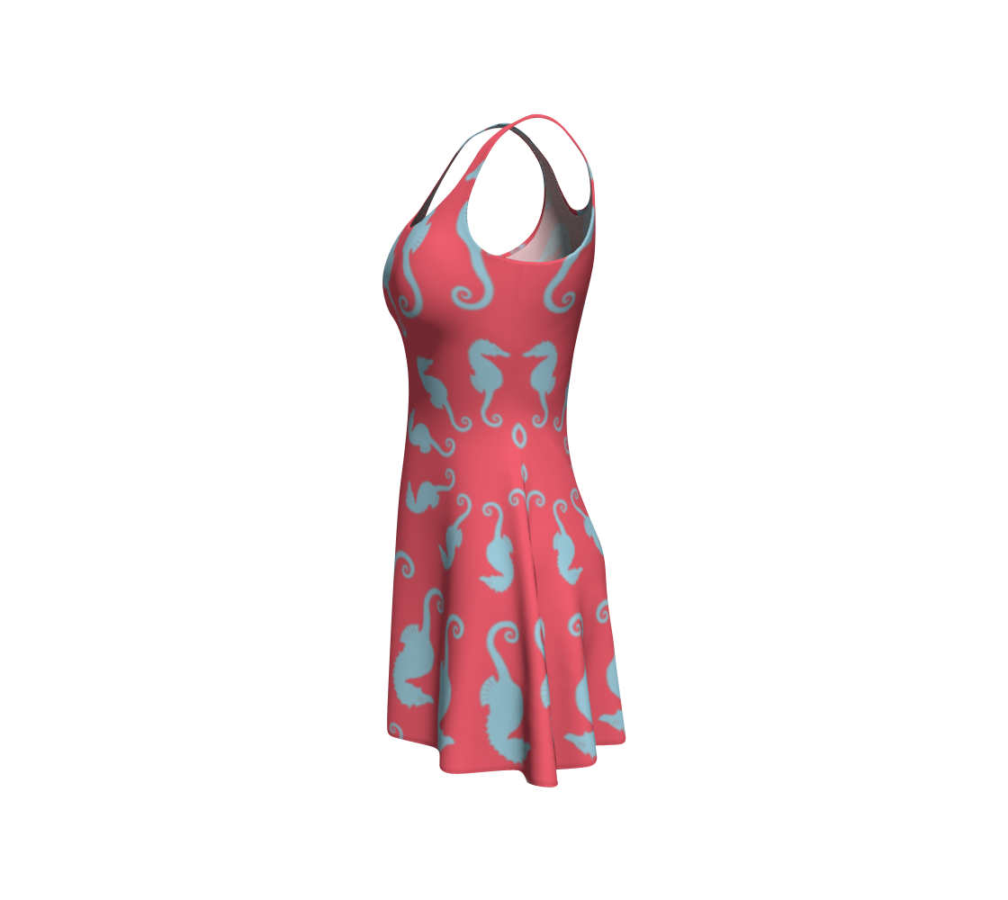 Seahorse Flare Dress - Coral Pink - SummerTies