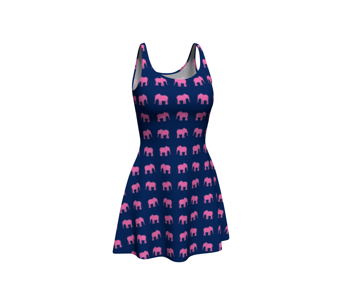 Elephant Flare Dress - Pink on Navy - SummerTies