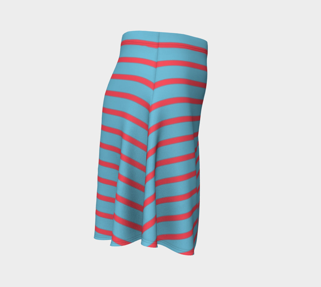 Striped Flare Skirt - Darker Coral on Light Blue - SummerTies