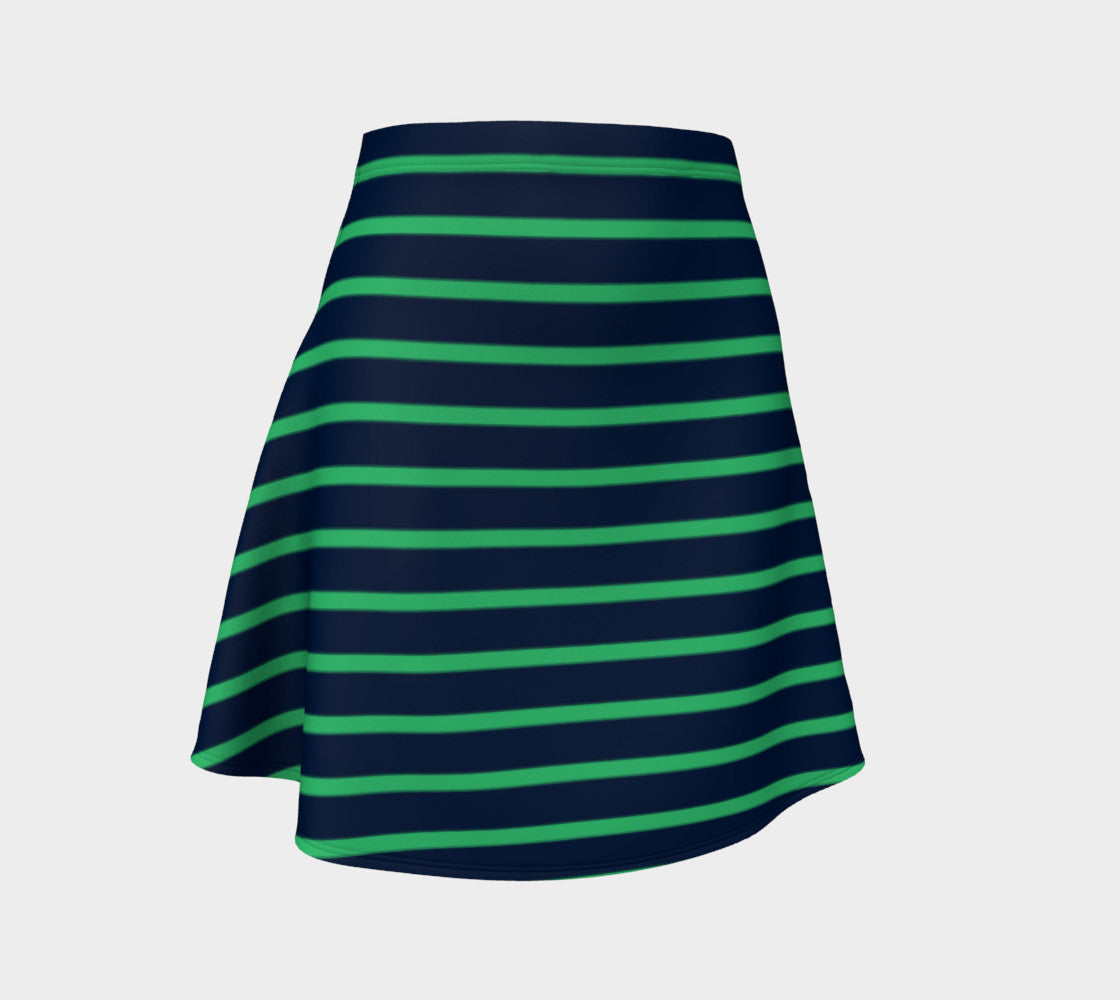 Striped Flare Skirt - Green on Navy - SummerTies