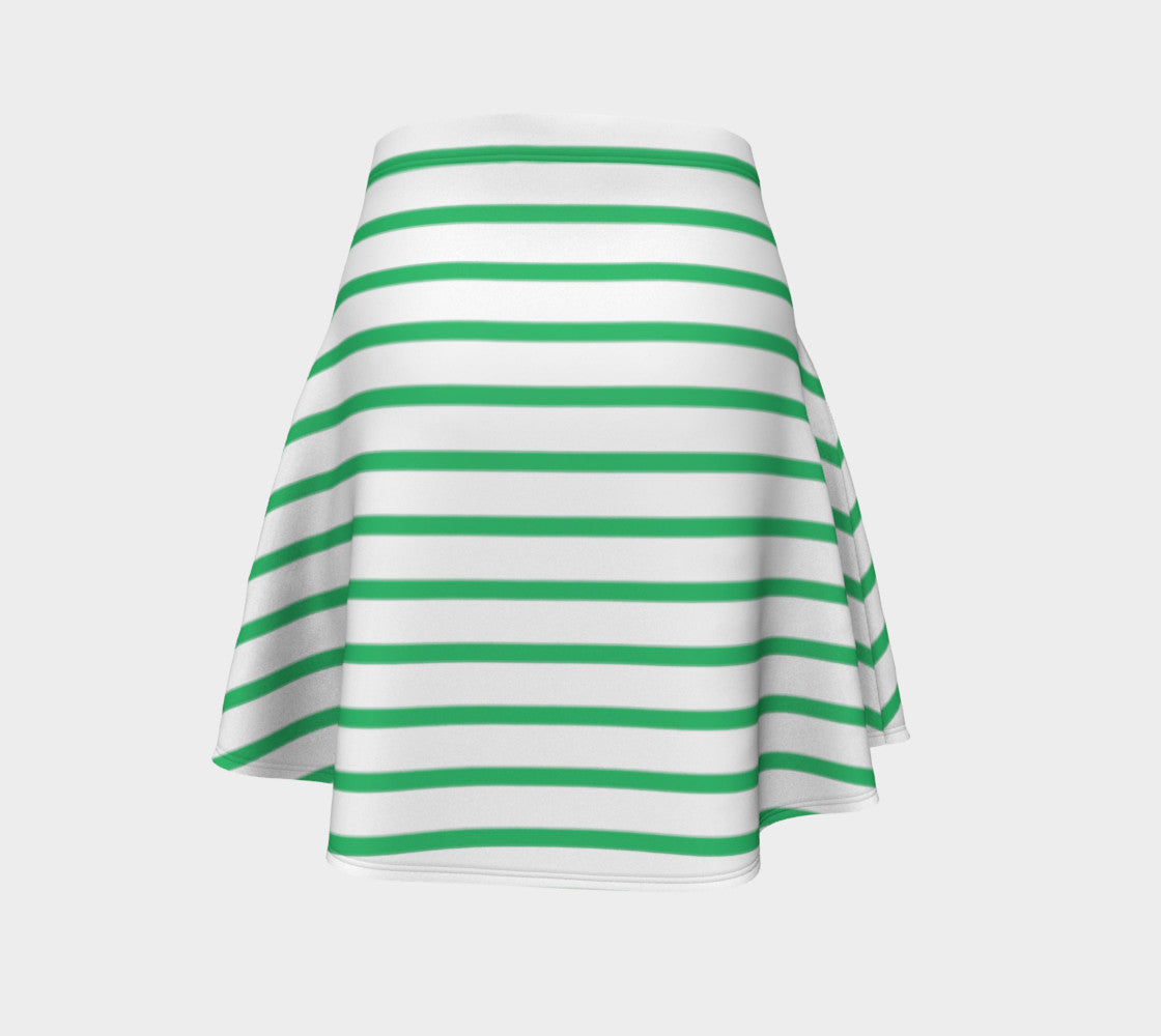 Striped Flare Skirt - Green on White - SummerTies