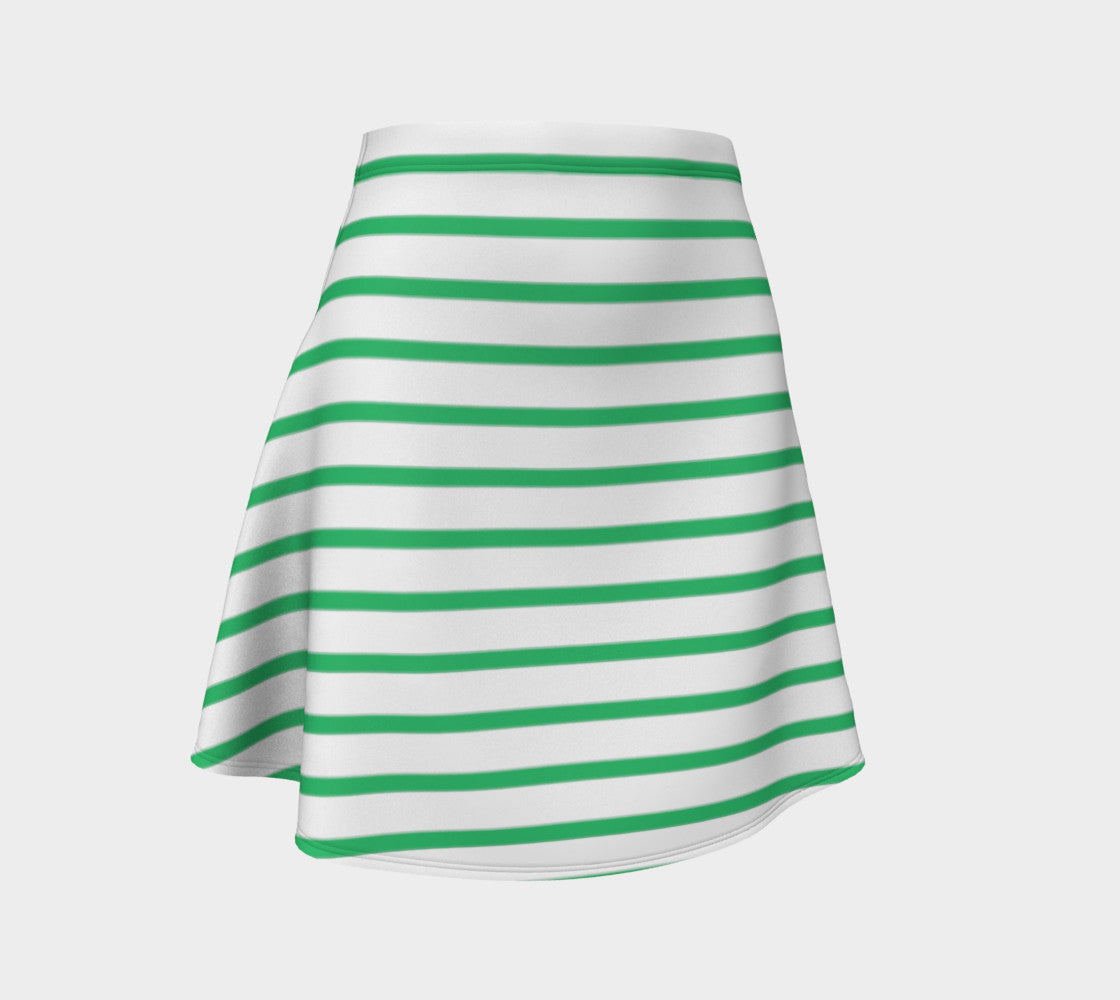 Striped Flare Skirt - Green on White - SummerTies