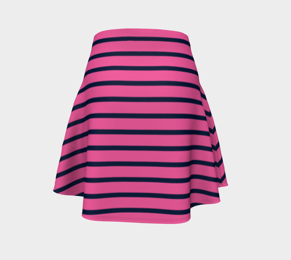 Striped Flare Skirt - Navy on Pink - SummerTies