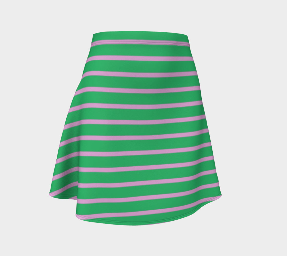 Striped Flare Skirt - Light Pink on Green - SummerTies