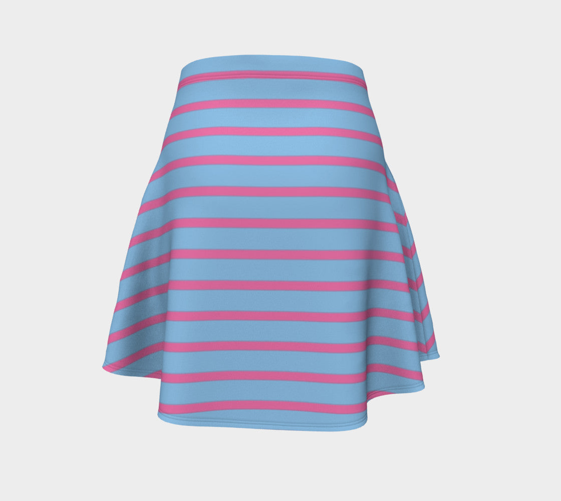 Striped Flare Skirt - Pink on Light Blue - SummerTies